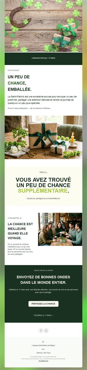 Newsletter cadeaux de la Saint-Patrick
