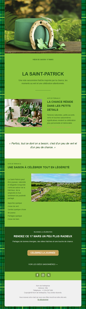 Newsletter Saint-Patrick en tartan vert