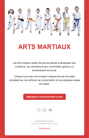 Email de cours de karaté pour enfants