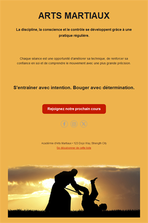 Email de cours d'aïkido au coucher du soleil