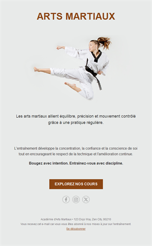 Email de cours de taekwondo