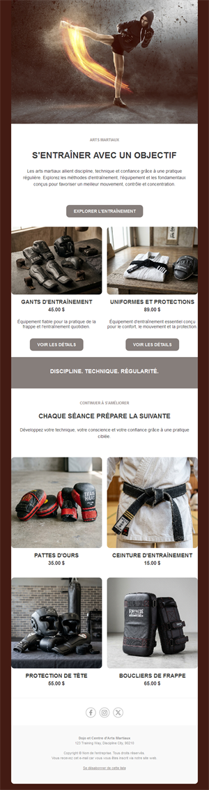Newsletter boutique d'équipement d'arts martiaux