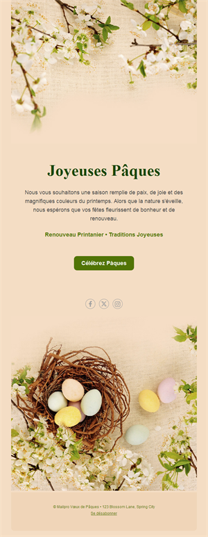 Email Joyeuses Pâques avec fleurs de printemps