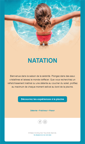 Email d'expériences piscine en été