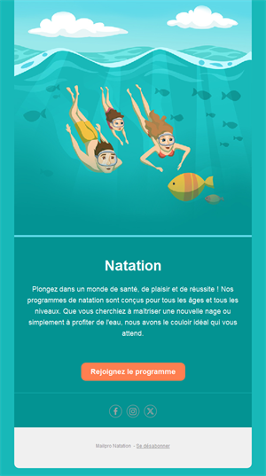 Email de programme de natation sous l'eau