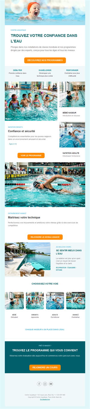 Newsletter de programmes de centre aquatique