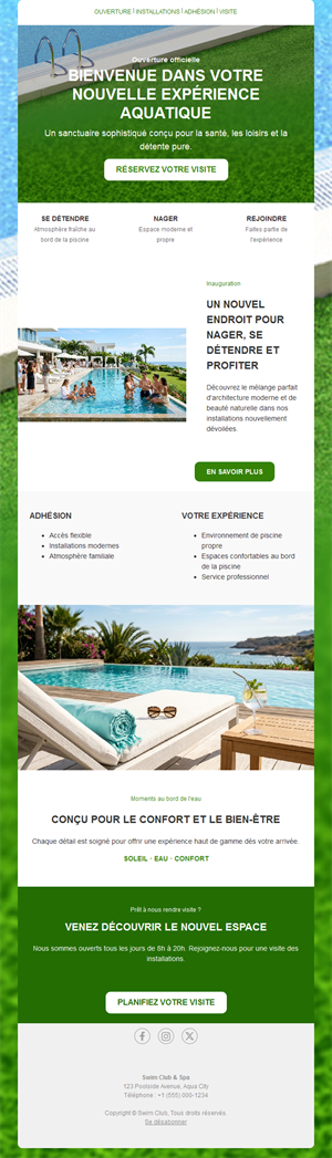 Newsletter d'ouverture de piscine