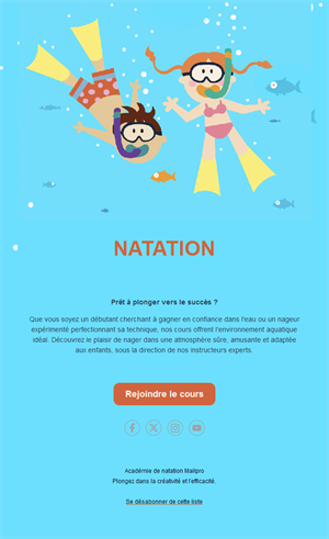 Email de cours de natation pour enfants