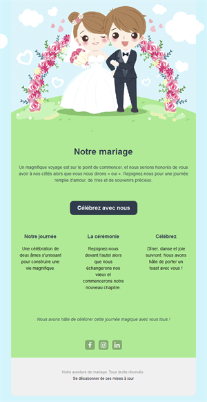 Email d'annonce de mariage avec couple dessiné
