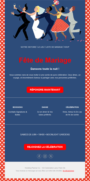Invitation à une fête de mariage avec RSVP