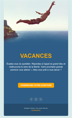 Email de vacances avec plongeon dans la mer