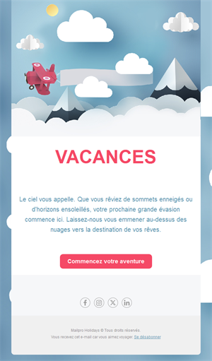 Email de vacances et d'aventure