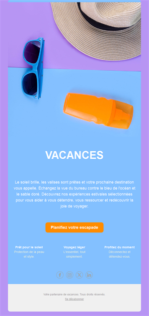 Email de vacances d'été avec lunettes de soleil