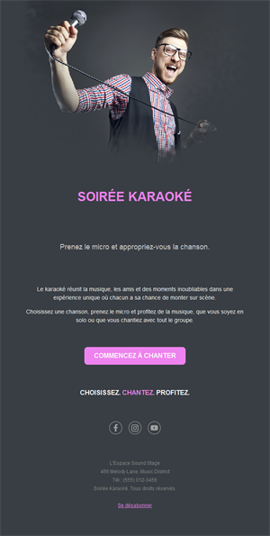 Email de soirée karaoké