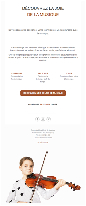 Email de cours d'école de musique